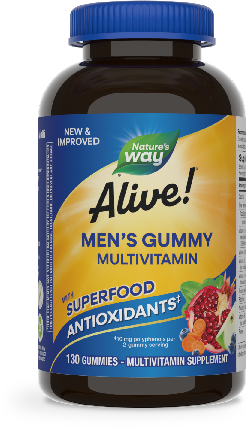 <{%PRIMARY_14031%}>Nature's Way® | Alive! Men's Gummy Multivitamin, 130 gummies, Fruit