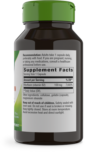 Nature's Way® | Riboflavin Vitamin B2 - right side of pack Sku:40421