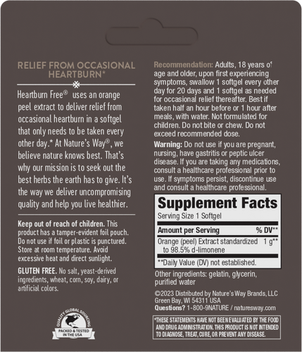 Nature's Way® | Heartburn Free - back of pack Sku:09110