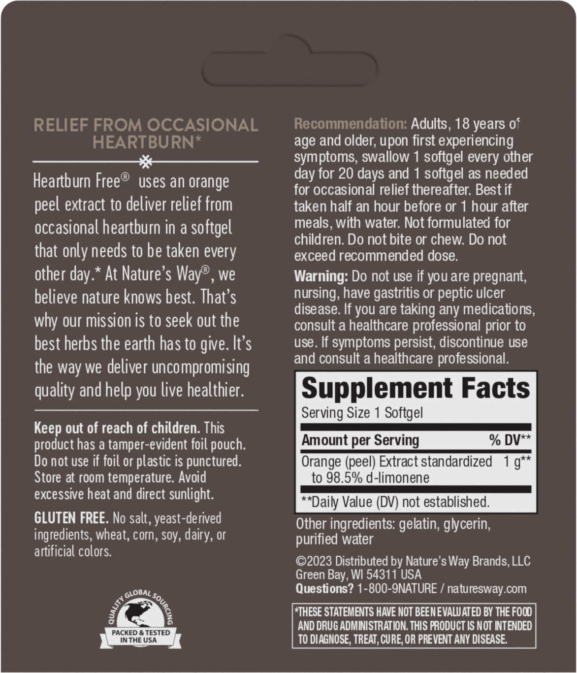 <{%MAIN3_09110%}>Nature's Way® | Heartburn Free - back of pack