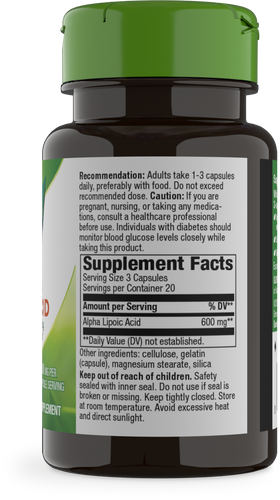 Nature's Way® | Alpha Lipoic Acid - right side of pack Sku:45181