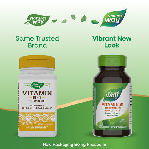 Nature's Way® | Vitamin B1 High Potency Thiamin HCl - package updates old to new Sku:40411