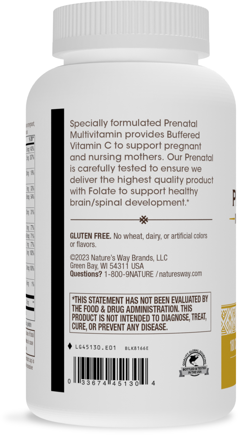 <{%MAIN2_45130%}>Nature's Way® | Prenatal Multivitamin with Buffered Vitamin C - left side of pack