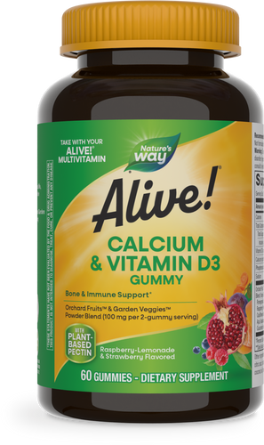 Nature's Way® | Alive! Calcium & Vitamin D3 Gummies, 60 gummies, Raspberry-Lemonade & Strawberry Sku:10255