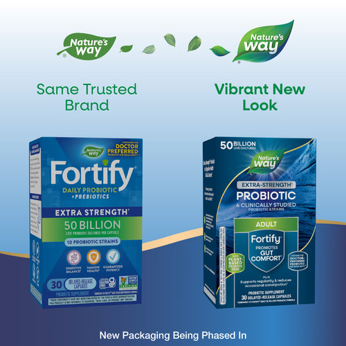 Nature's Way® | Fortify Adult Extra-Strength Probiotic - package updates old to new Sku:10673