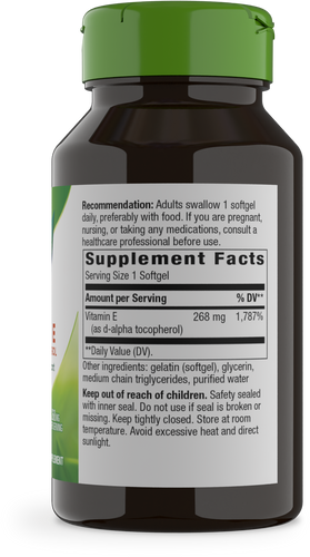 Nature's Way® | Vitamin E D-Alpha Tocopherol - right side of pack Sku:40211