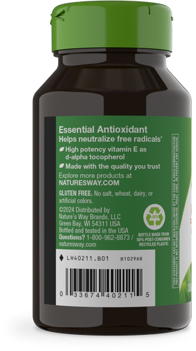 Nature's Way® | Vitamin E D-Alpha Tocopherol - left side of pack Sku:40211