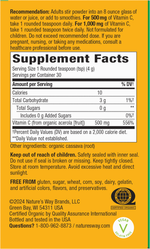 Nature's Way® | Alive! Vitamin C Powder Drink Mix - right side of pack Sku:15143