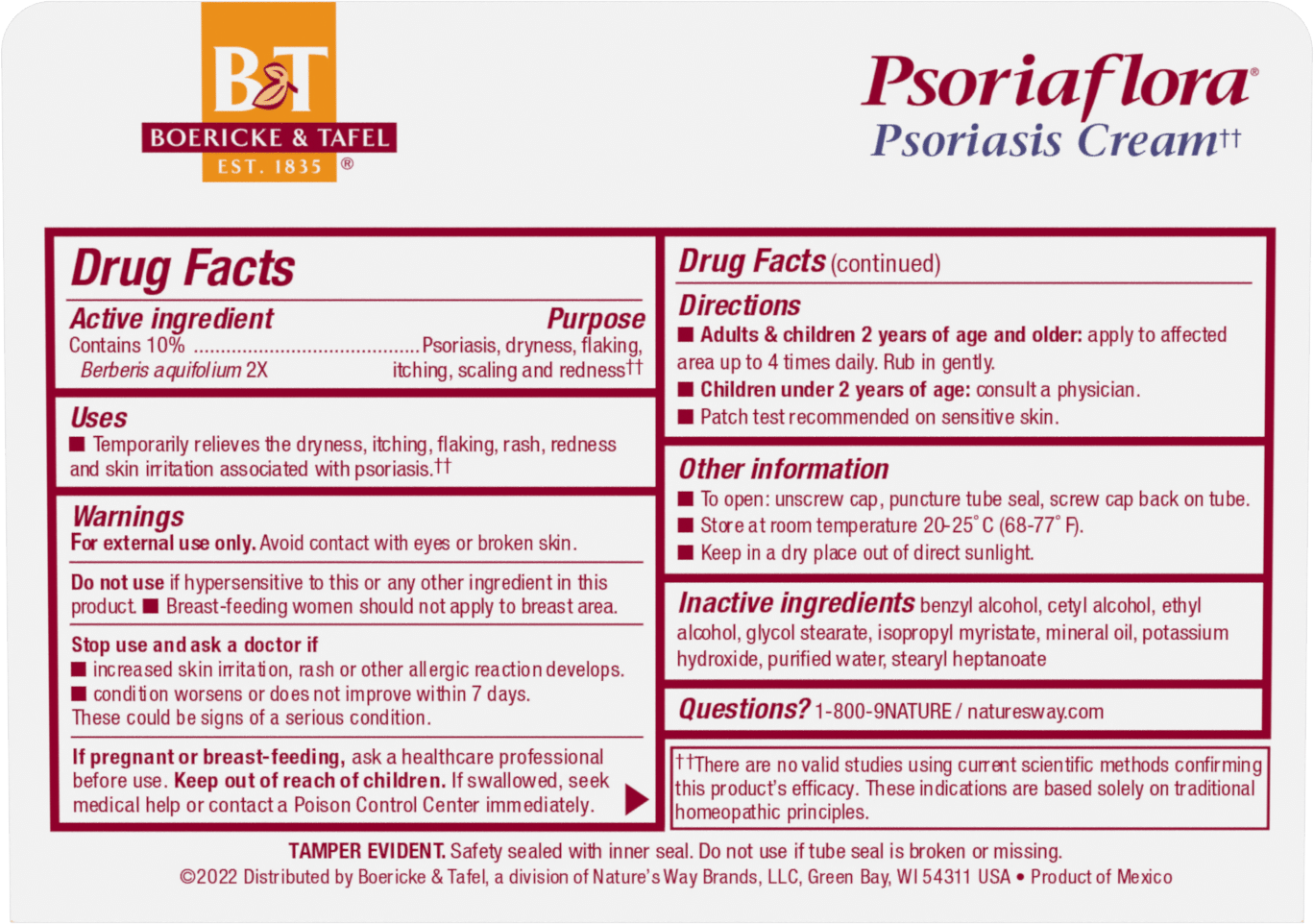 <{%MAIN1_21850990%}>Nature's Way® | Psoriaflora Psoriasis Cream - back of pack