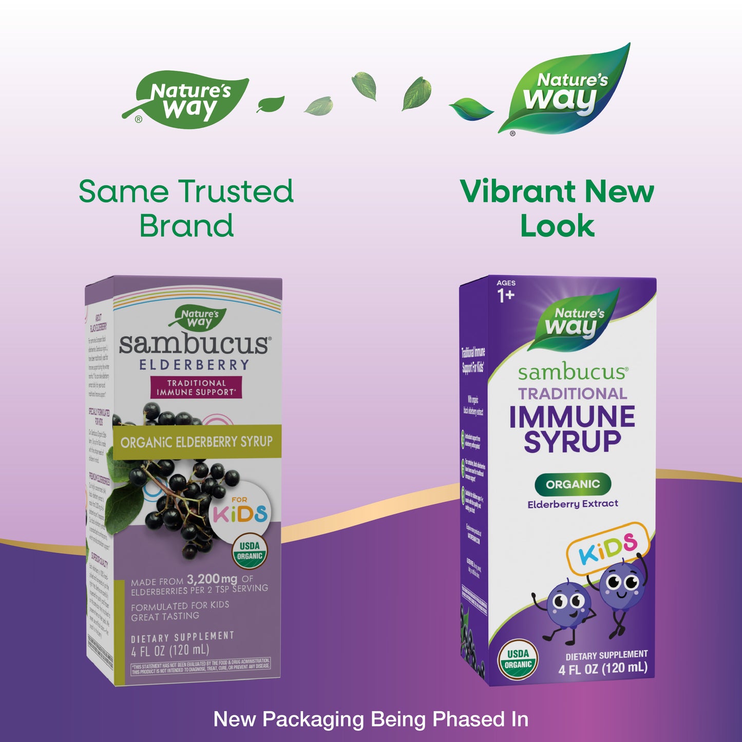 <{%MAIN1_15797%}>Nature's Way® | Sambucus Organic Immune Syrup for Kids - package updates old to new