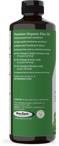 Nature's Way® | Organic Flax Oil Super Lignan - left side of pack Sku:15429