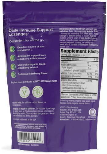Nature's Way® | Sambucus Immune Lozenges - back of pack Sku:10220