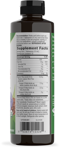 Nature's Way® | Organic Flax Oil Super Lignan - right side of pack Sku:15428