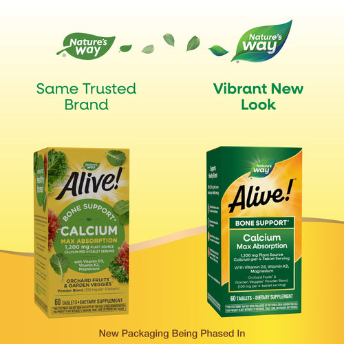 Nature's Way® | Alive! Calcium Bone Support - package updates old to new Sku:15838