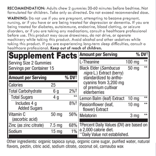 Nature's Way® | Sambucus Sleep + Immune Gummies* - supplement facts Sku:13312