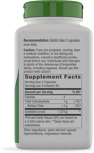 Nature's Way® | Dandelion Root - right side of pack Sku:15336