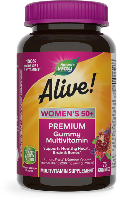 <{%PRIMARY_15899%}>Nature's Way® | Alive! Premium Women's 50+ Gummy Multivitamin, 75 gummies, Cherry & Grape