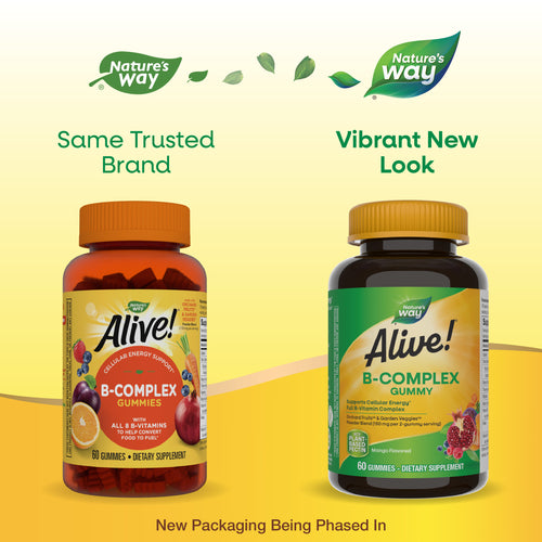 Nature's Way® | Alive! B-Complex Gummies - package updates old to new Sku:10483