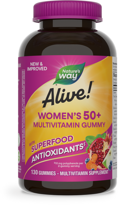 <{%PRIMARY_11537%}>Nature's Way® | Alive! Women's 50+ Gummy Multivitamin, 130 gummies, Mixed Berry