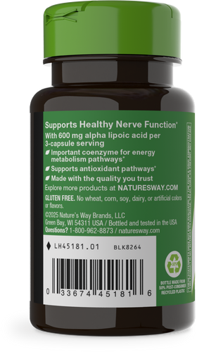 Nature's Way® | Alpha Lipoic Acid - left side of pack Sku:45181