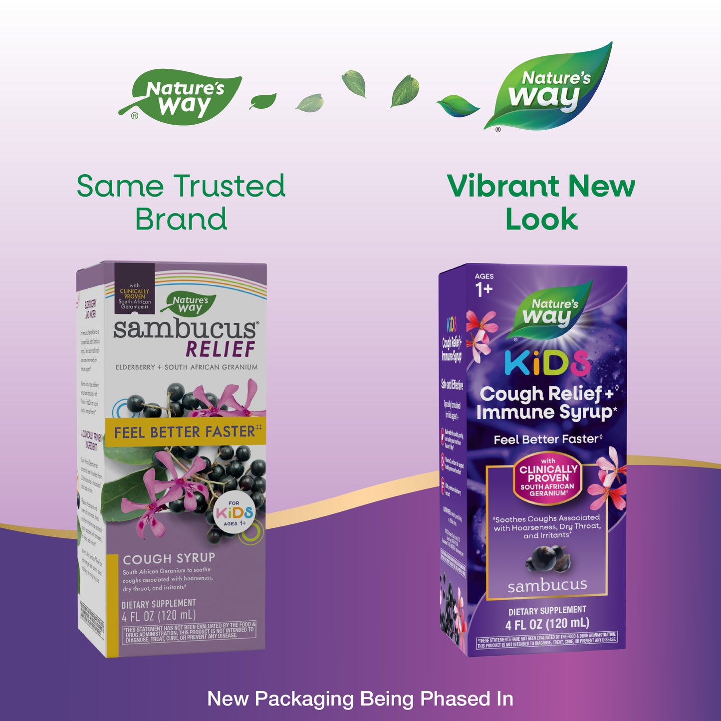 <{%MAIN1_13671%}>Nature's Way® | Sambucus Kids Cough Relief + Immune Syrup - package updates old to new