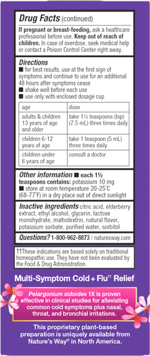 Nature's Way® | Sambucus Cold+Flu Relief Elderberry Syrup - back of pack Sku:15136