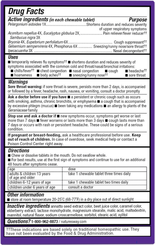 Nature's Way® | Sambucus Cold+Flu Relief Elderberry Chewables - back of pack Sku:15175