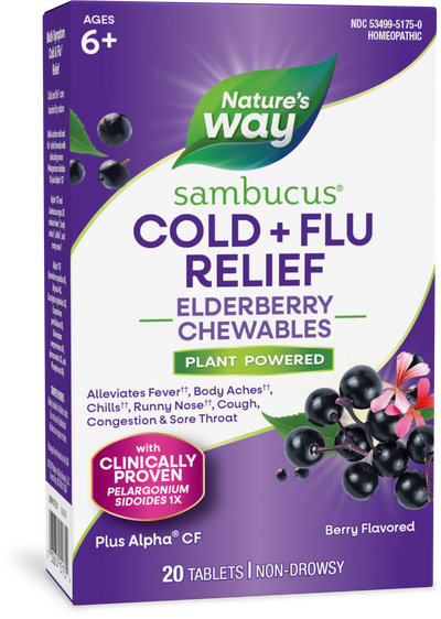 <{%PRIMARY_15175%}>Nature's Way® | Sambucus Cold+Flu Relief Elderberry Chewables, 20 chewables, Berry