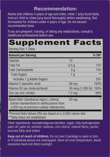 Nature's Way® | Sambucus Ultra Immune Juicy Burst - right side of pack Sku:15481