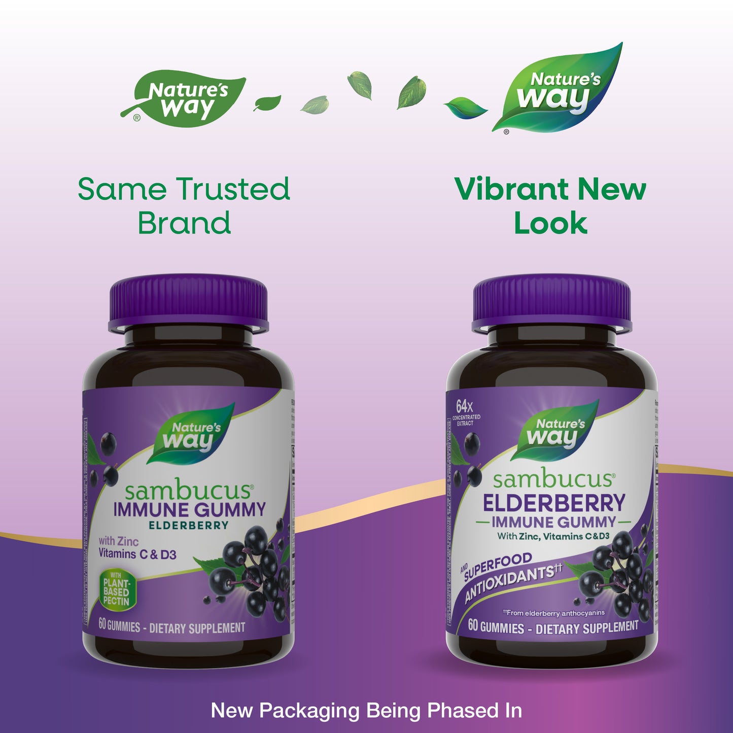 <{%MAIN8_10486%}>Nature's Way® | Sambucus Elderberry Immune Gummy - package updates old to new
