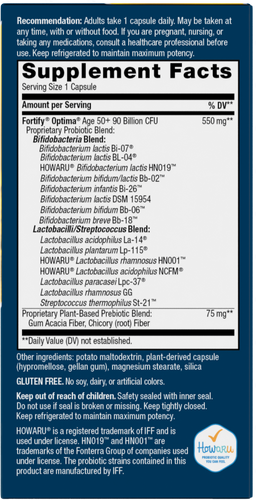 Nature's Way® | Fortify Optima Age 50+ Advanced Care 90 Billion Probiotic - right side of pack Sku:15785