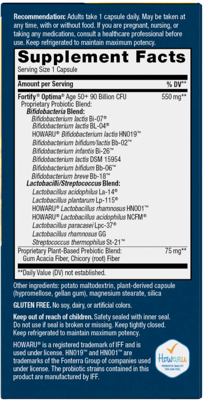 <{%MAIN2_15785%}>Nature's Way® | Fortify Optima Age 50+ Advanced Care 90 Billion Probiotic - right side of pack
