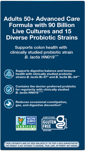 Nature's Way® | Fortify Optima Age 50+ Advanced Care 90 Billion Probiotic - back of pack Sku:15785