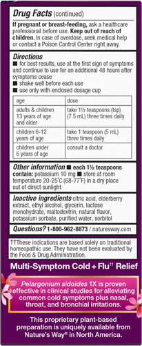 Nature's Way® | Cold+Flu Elderberry Syrup - back of pack Sku:15845
