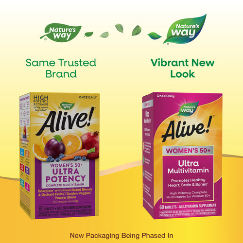 Nature's Way® | Alive! Women's 50+ Ultra Multivitamin - package updates old to new Sku:15692