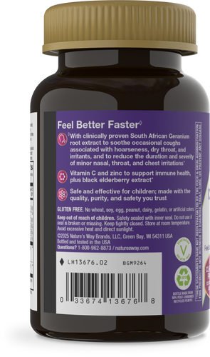 Nature's Way® | Sambucus Kids Cough Relief + Immune Elderberry Gummies - left side of pack Sku:13676