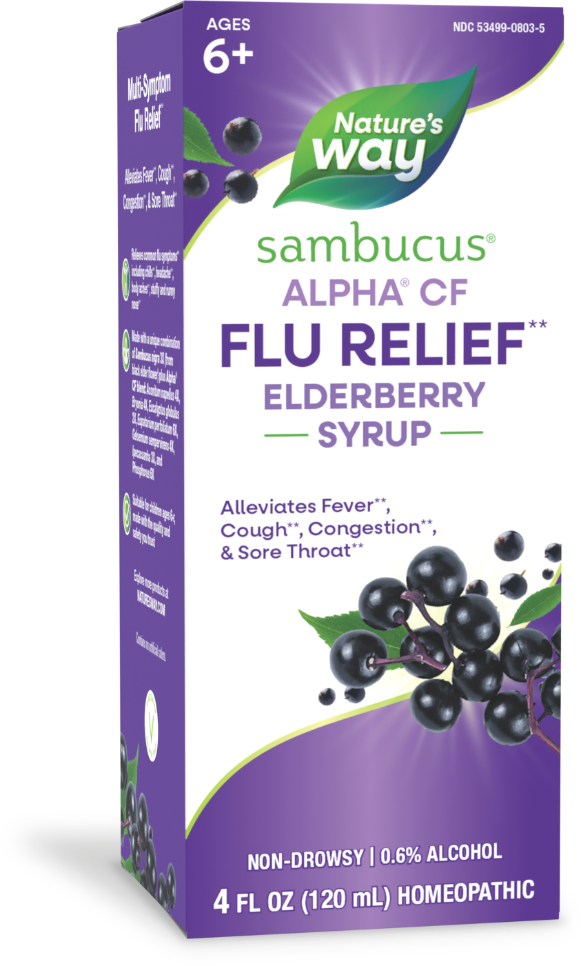 <{%PRIMARY_15803%}>Nature's Way® | Sambucus Flu Relief Elderberry Syrup, 4 fl oz (120 ml)