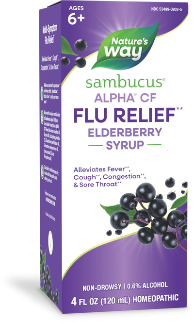 <{%PRIMARY_15803%}>Nature's Way® | Sambucus Flu Relief Elderberry Syrup, 4 fl oz (120 ml)