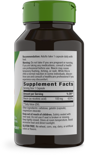 Nature's Way® | Niacin Vitamin B3 - right side of pack Sku:40470