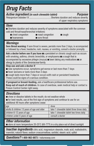 Nature's Way® | Umcka Cold Relief Chewables - back of pack Sku:15144