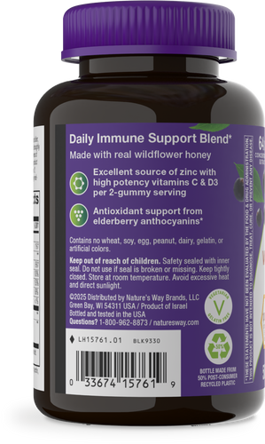 Nature's Way® | Sambucus Elderberry + Wildflower Honey Immune Gummy - left side of pack Sku:15761