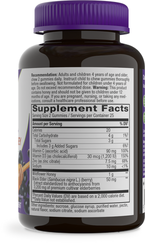 Nature's Way® | Sambucus Elderberry + Wildflower Honey Immune Gummy - right side of pack Sku:15761