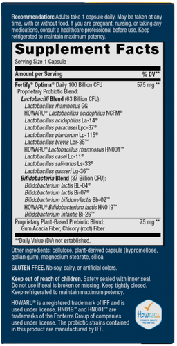 Nature's Way® | Fortify Optima 100 Billion Probiotic - right side of pack Sku:15784