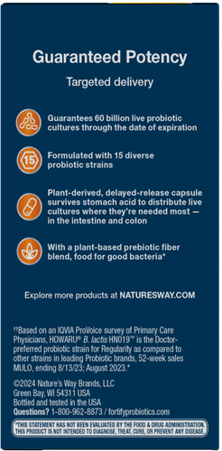 Nature's Way® | Fortify Optima Advanced Care 60 Billion Probiotic - left side of pack Sku:15783