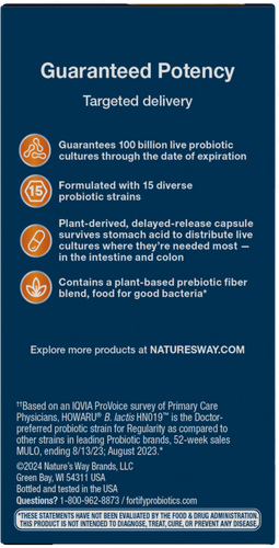 Nature's Way® | Fortify Optima 100 Billion Probiotic - left side of pack Sku:15784