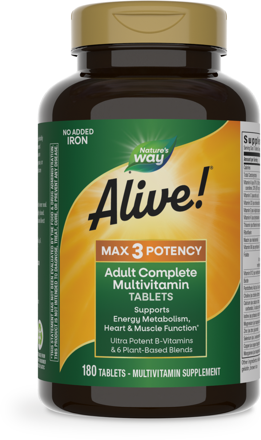 <{%PRIMARY_14932%}>Nature's Way® | Alive! Max3 Potency Adult Complete Multivitamin-No Added Iron, 180 tablets