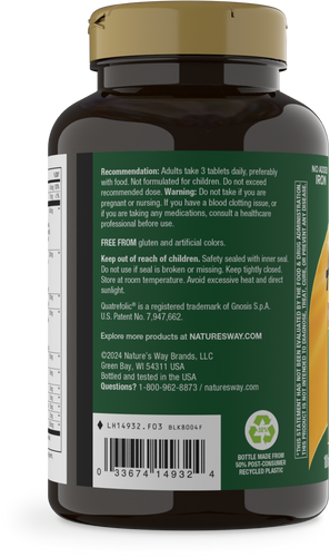 Nature's Way® | Alive! Max3 Potency Adult Complete Multivitamin-No Added Iron - left side of pack Sku:14932