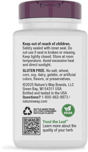 Nature's Way® | Horny Goat Weed Premium Extract - back of pack Sku:15311