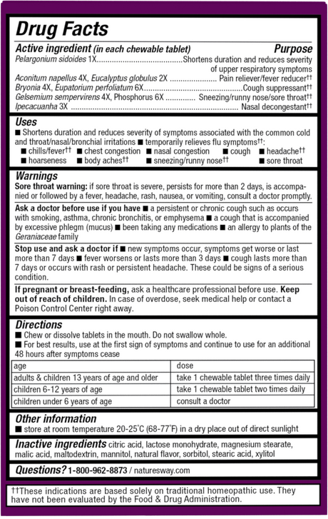 <{%MAIN2_15161%}>Nature's Way® | Umcka Cold+Flu Relief Chewables - back of pack