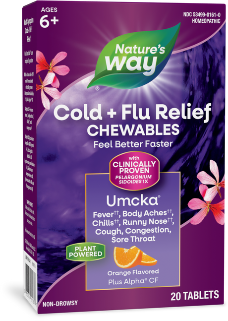 <{%PRIMARY_15161E%}>Nature's Way® | Umcka Cold+Flu Relief Chewables, 20 chewables, Orange